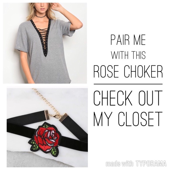 NWT Lace Up Tie Front V-neck Soft Tunic Tee - Picture 5 of 5